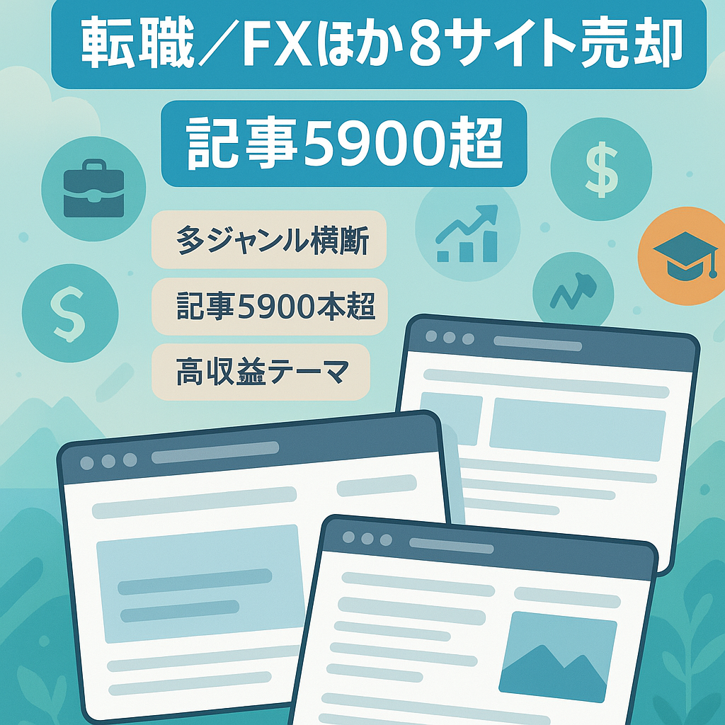転職、FX、光回線、買取、恋愛など一括8サイト売却。総記事5,900超。