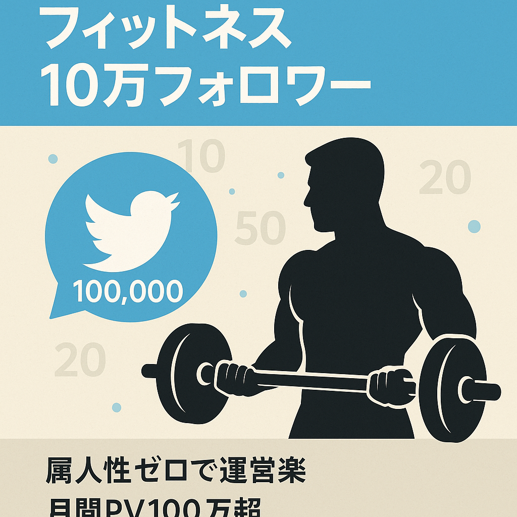 【Twitterフォロワー数10万人】フィットネス系アカウント・属人性無し！月間PV数100万回超・男性フォロワー・開設10年のアカウント