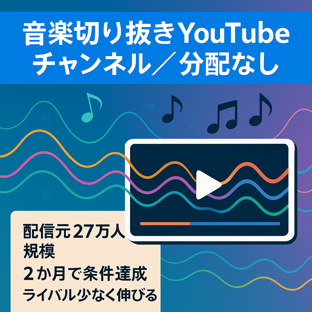 【ネタに困らない】【収益分配なし】音楽系 有名YouTuberの切り抜きチャンネル【開始２ヶ月で収益化条件達成→申請翌日に審査クリア/収益分配無/外注先の紹介アリ】