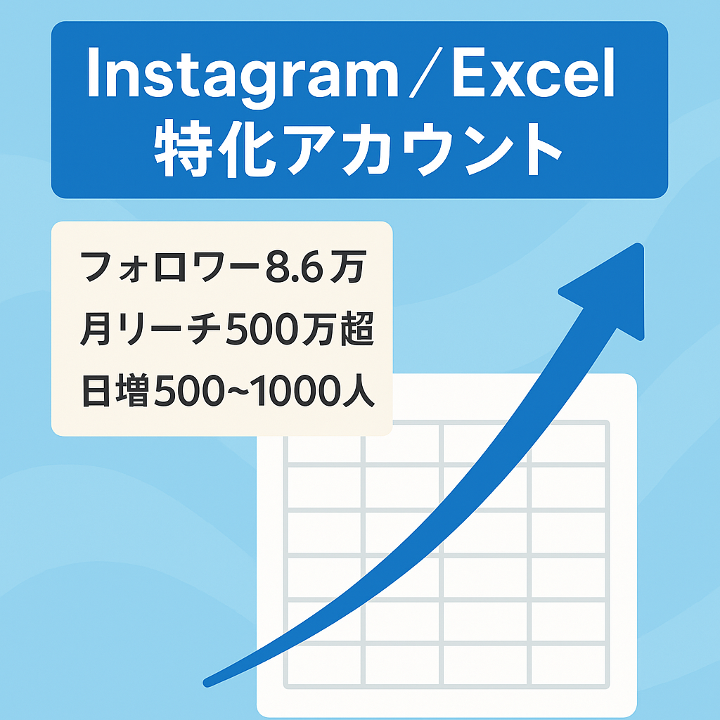 【Instagramフォロワー8.6万人】1日500~1000フォロワー増！月間リーチ500万超え！Excel特化アカウント