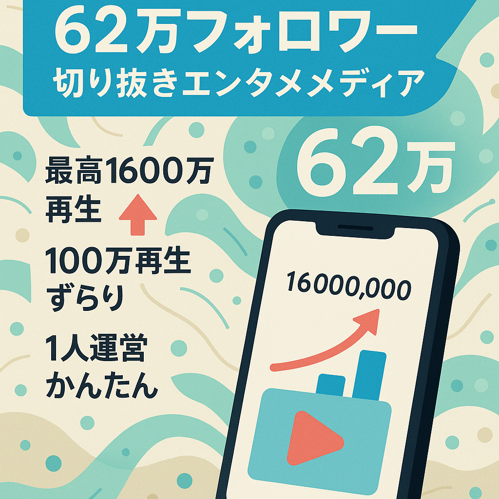 【フォロワー62万人】切り抜きエンタメメディア 属人性無し1人運営可能！権威性抜群のフォロワー数！