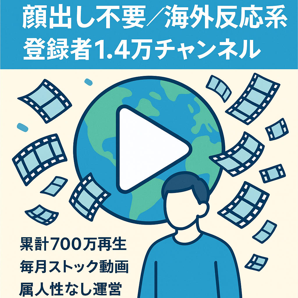 顔出し不要！累計700万再生！属人性無し！登録者1.4万人　海外の反応系ch