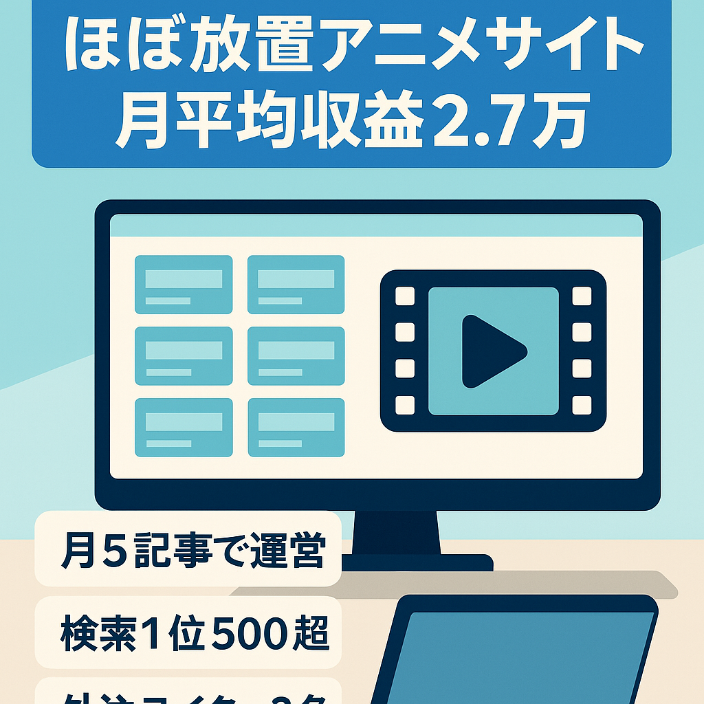 【ほぼ放置6ヶ月間で平均月27,000円！】国民的人気アニメ特化サイト！上位表示記事多数！