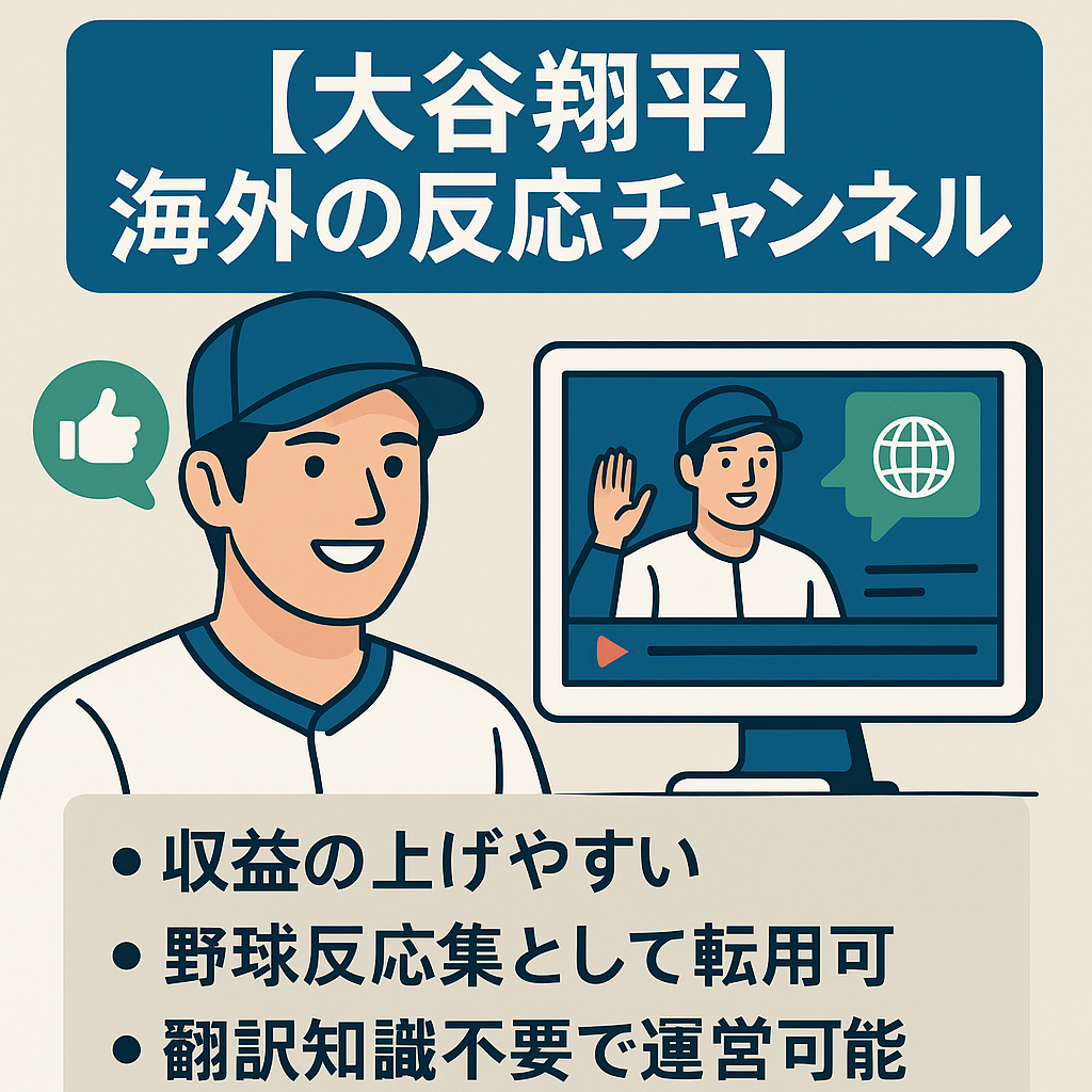 大谷翔平海外の反応チャンネル 登録者3000人 月収益20万↑実績あり 翻訳知識不要