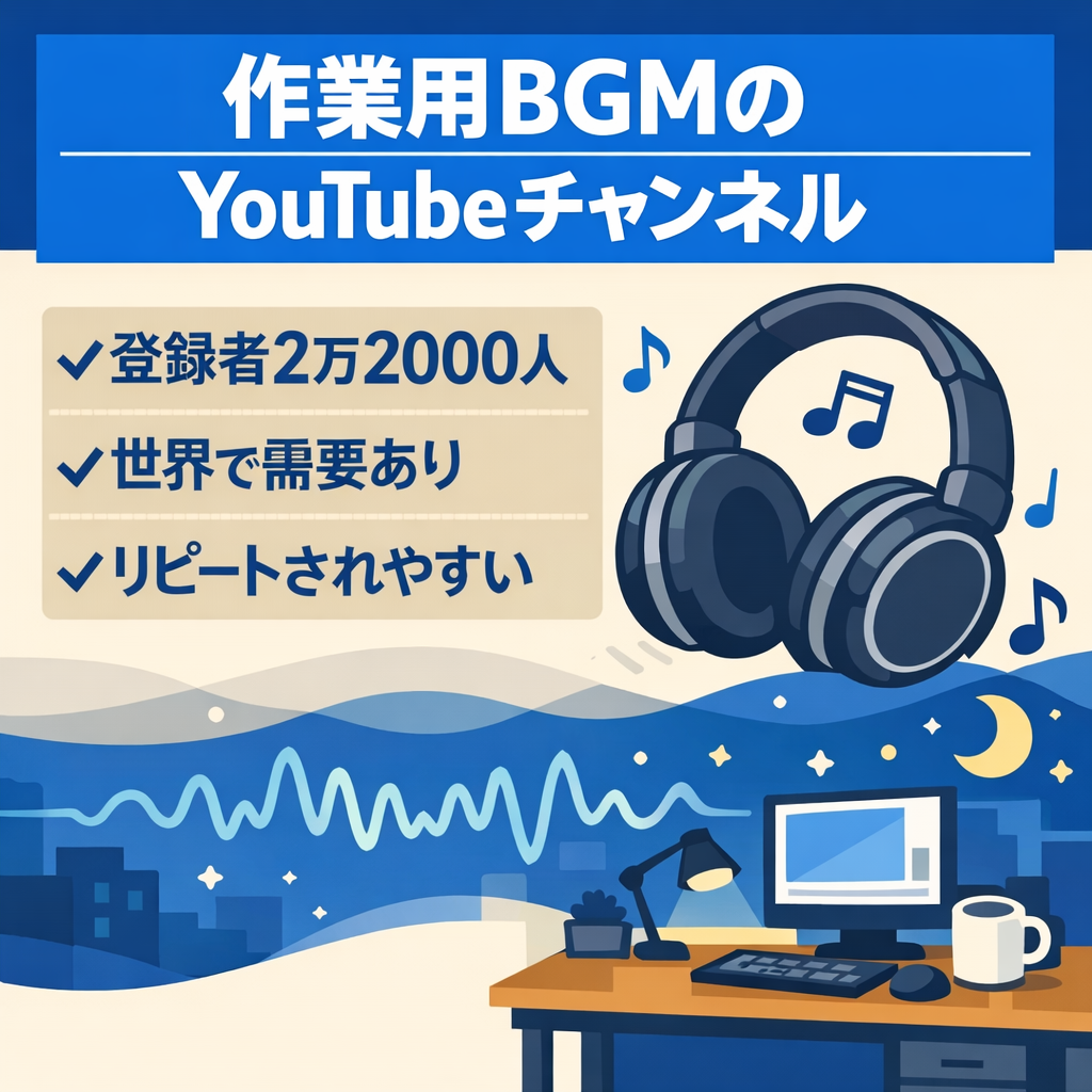 YouTube【チャンネル登録者2万2000人】の作業用BGMのYouTubeチャンネル。未収益化。