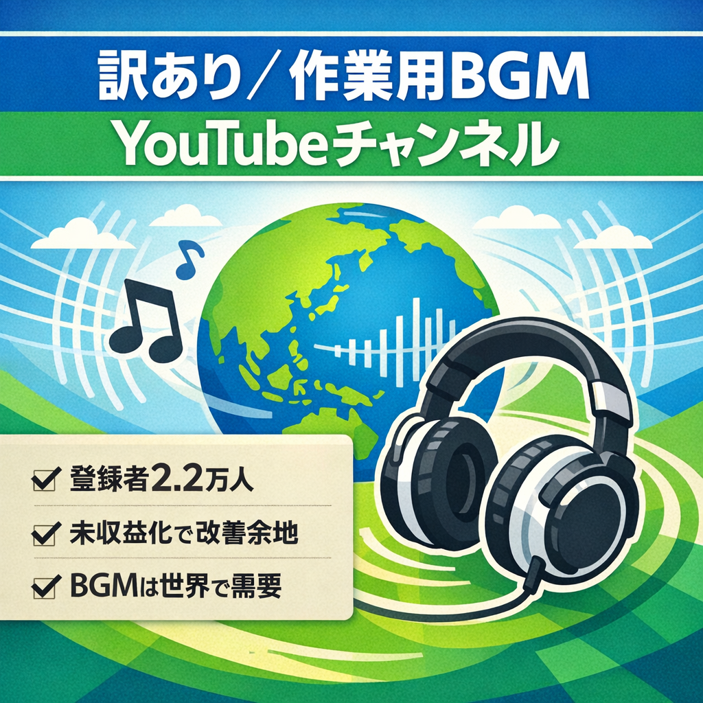 （訳あり）YouTube【チャンネル登録者2万2000人】の作業用BGMのYouTubeチャンネル。未収益化。