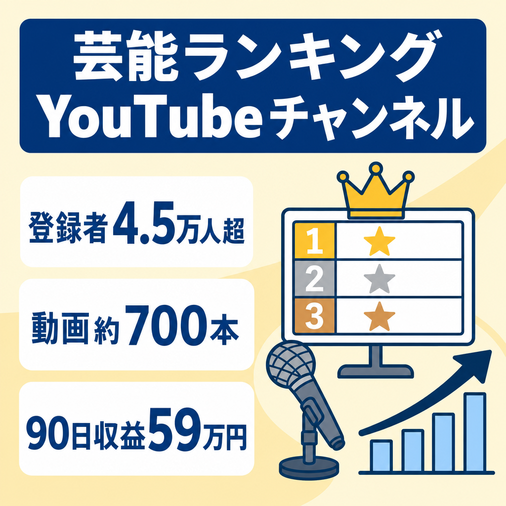 【登録者4.5万人超】公開約700本・直近90日収益約59万円の芸能ランキングYouTube