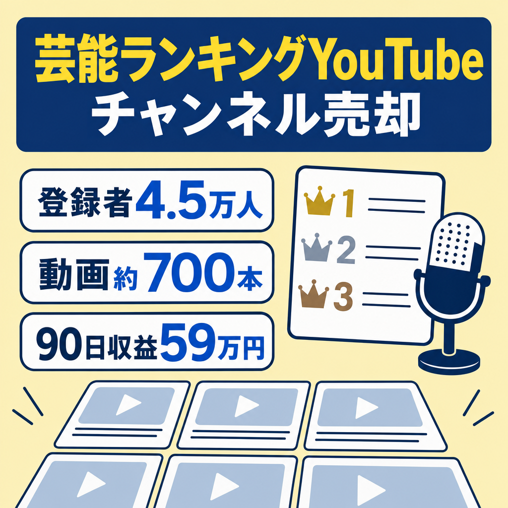 登録者4.5万人超・公開約700本・直近90日収益約59万円の芸能ランキングYouTube
