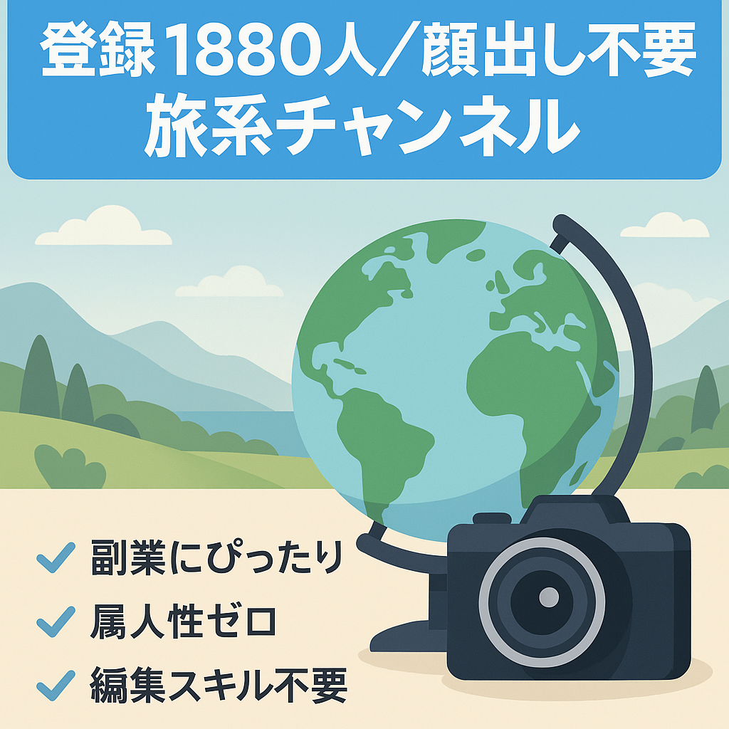 登録者1880人！旅系チャンネル【顔出し不要/属人性なし】（X、Instagram付き）