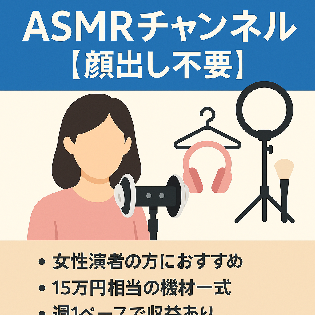 登録者7000人超え ASMRチャンネル【開設3ヶ月後に収益化/機材・道具・衣装一式付き/顔出し不要】