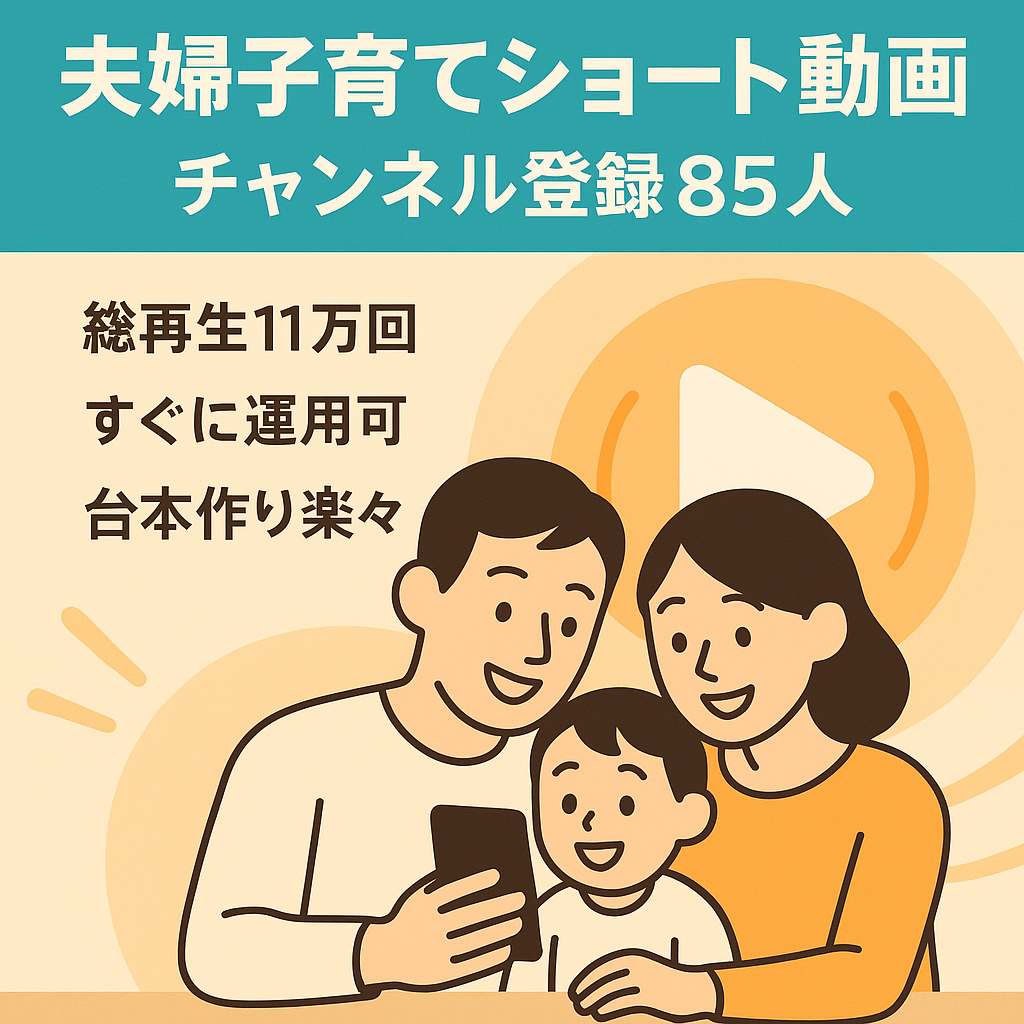【共感系ショート動画】登録者85人／総再生11.7万回／夫婦子育て本音系チャンネル｜収益化前・即運用可