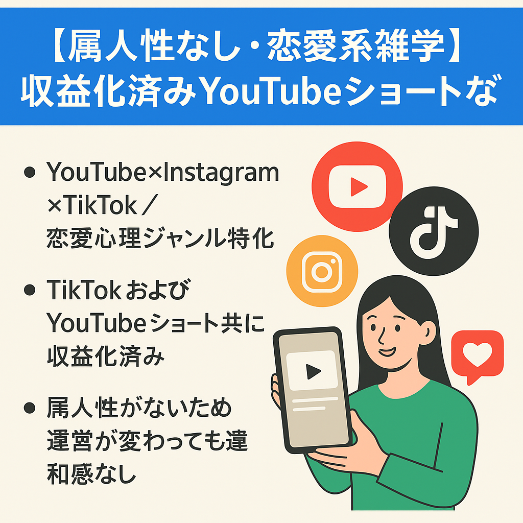 【属人性なし・恋愛系雑学】収益化済みYoutubeショート・収益化済みTikTok・Instagram3点セット◎SNS総フォロワー5万人越え