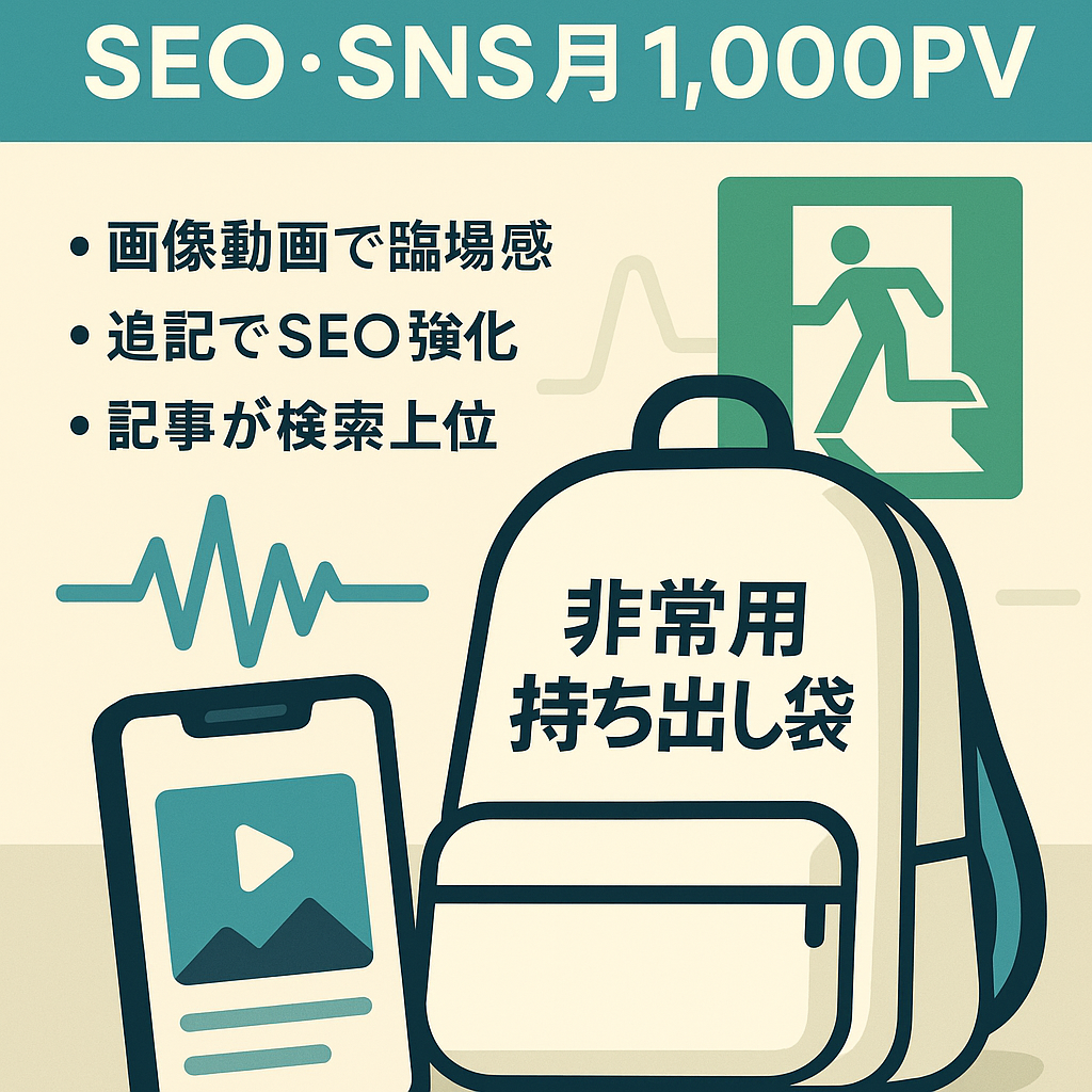 【防災特化サイト】SEOとSNS流入で毎月1,000PV以上！オリジナル画像や動画あり！