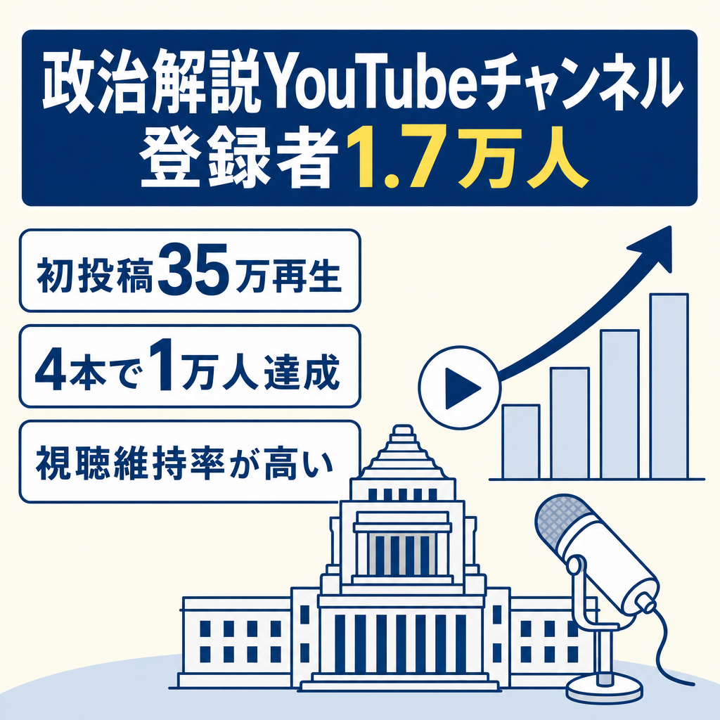 【登録者1.7万人】政治系解説チャンネル/初投稿で35万再生・投稿4本で登録者1万人を達成したYouTubeチャンネル