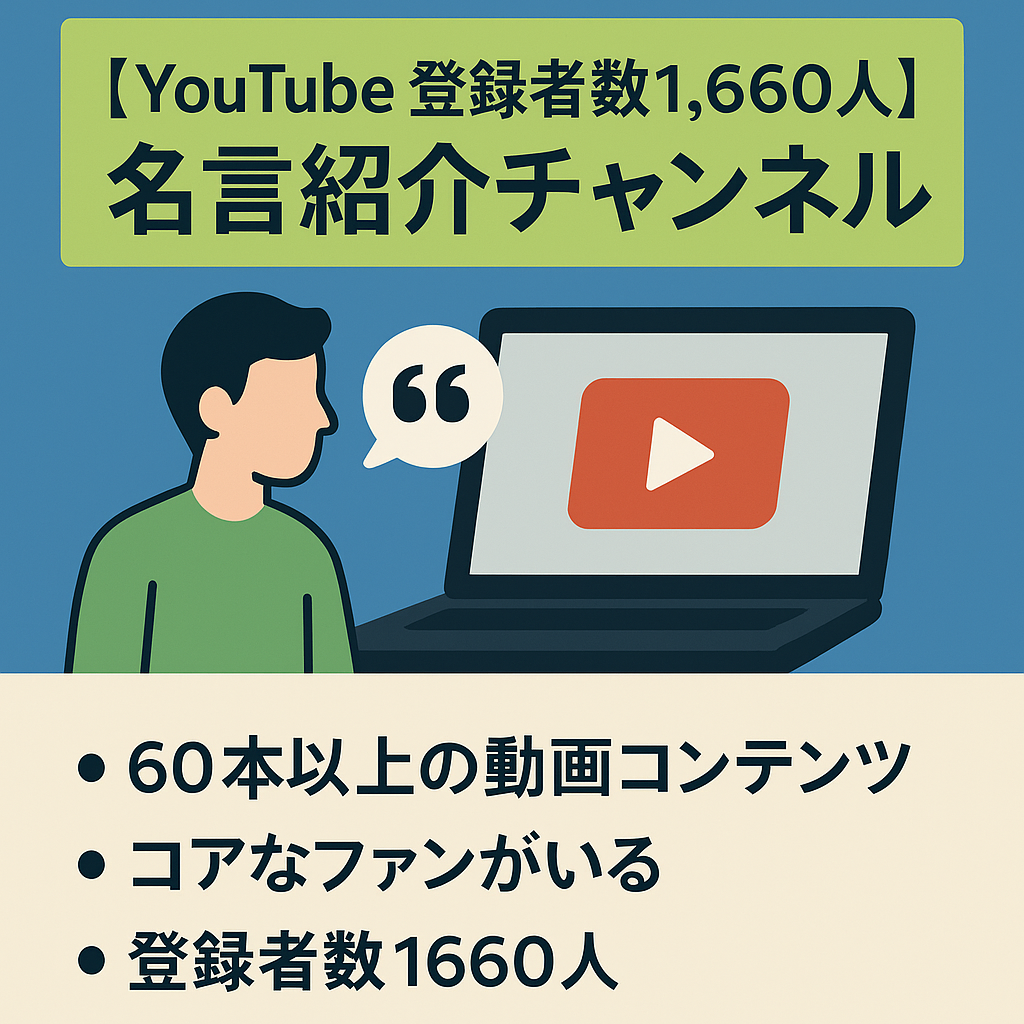 【youtube 登録者数1,660人】属人性なし、名言紹介チャンネル【YPP審査通過済み】