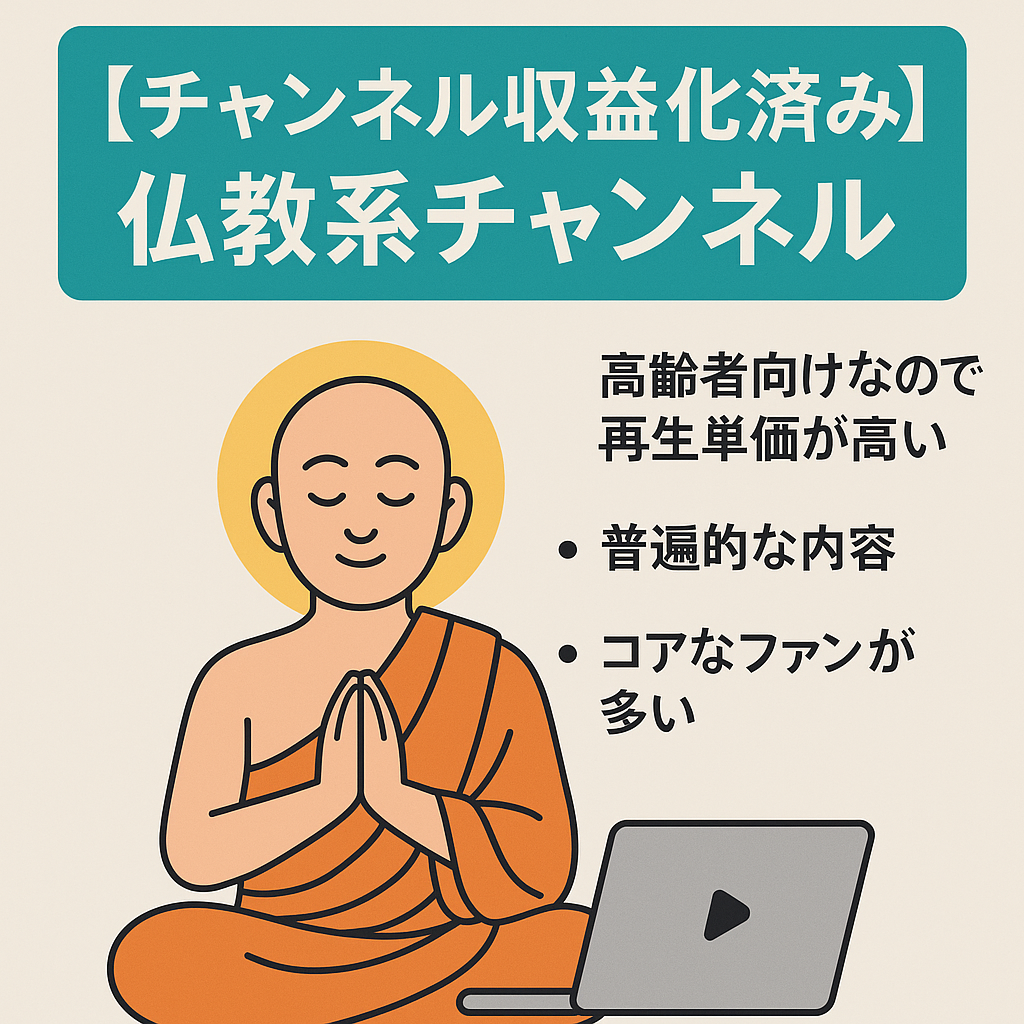 【値下げしました！】【チャンネル収益化済み】属人性なし、簡単運営の仏教系チャンネル【登録者2000人超え】