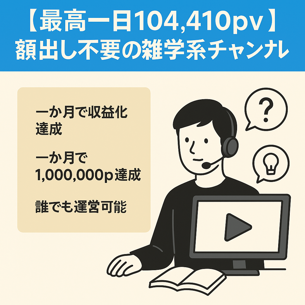 【最高一日104,410pv】顔出し不要、声出し不要、非人属性の誰でも運営可能な雑学系チャンネル