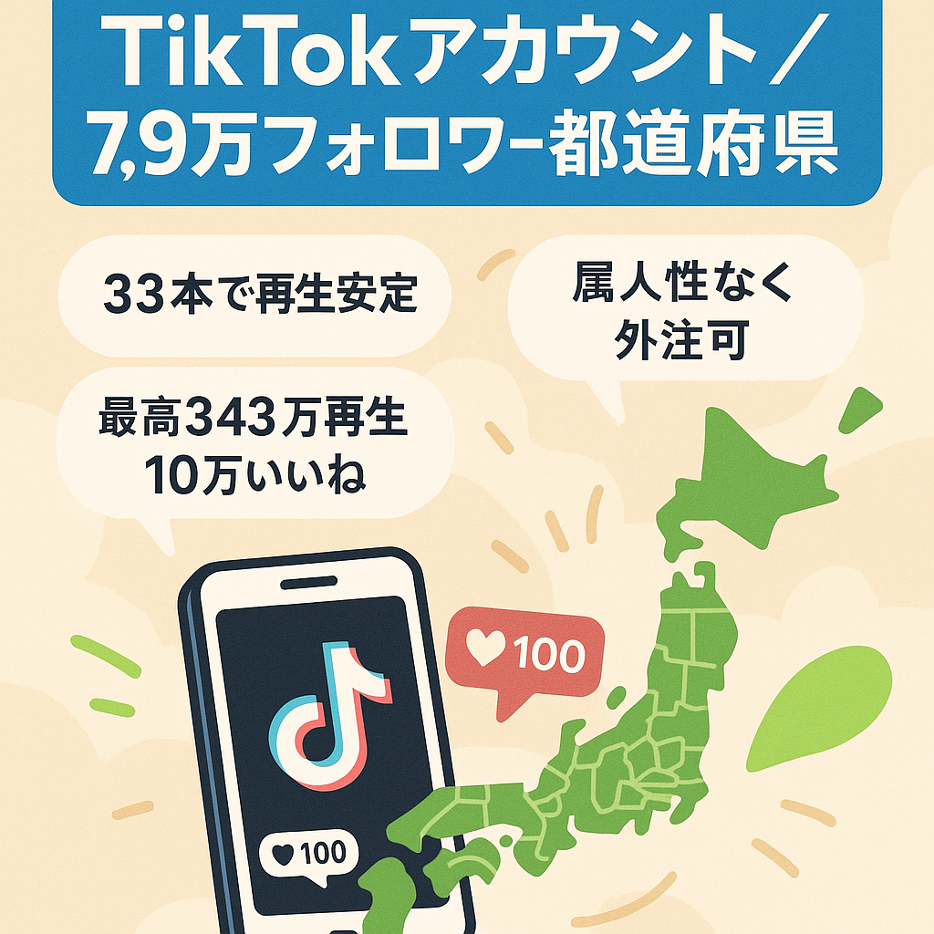 【TikTokフォロワー数7.9万人超え！月利益10万超え】都道府県に関するエンタメチャンネル｜属人性なし｜外注可能｜1日30分の作業でOK