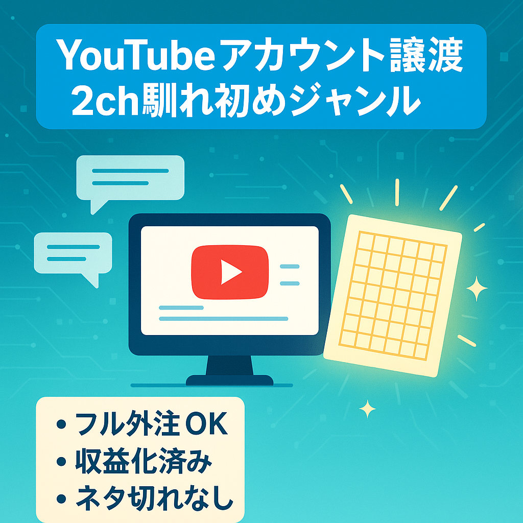 【 2ch馴れ初めスレ】フル外注化！トップクラスの人気ジャンル！【Youtubeアカウント譲渡】