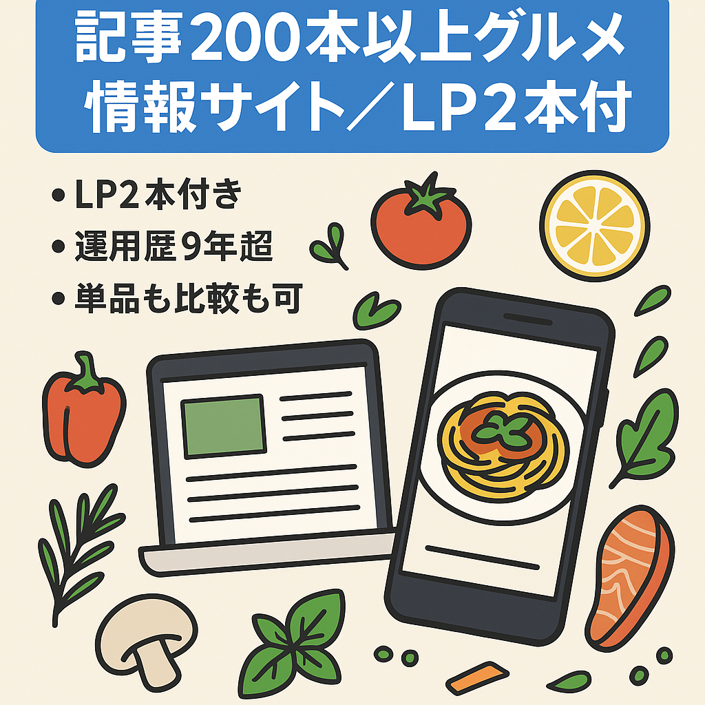【記事200本以上、サイトにプラスLP2本付】グルメについての情報サイトです