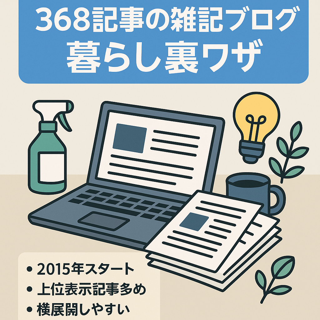 【運営歴8年の雑記ブログ】368記事/SEOメインの個人ごちゃまぜブログ/暮らしのお役立ち情報・小ネタ・裏ワザなど