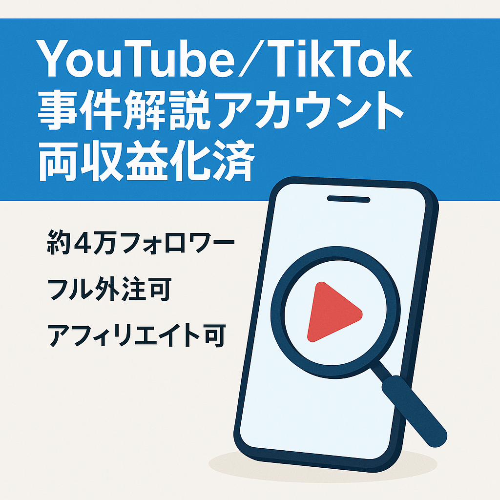 【最高月収約45万】事件解説系YouTube＋TikTokアカウント/両収益化済み/総フォロワー約4万人