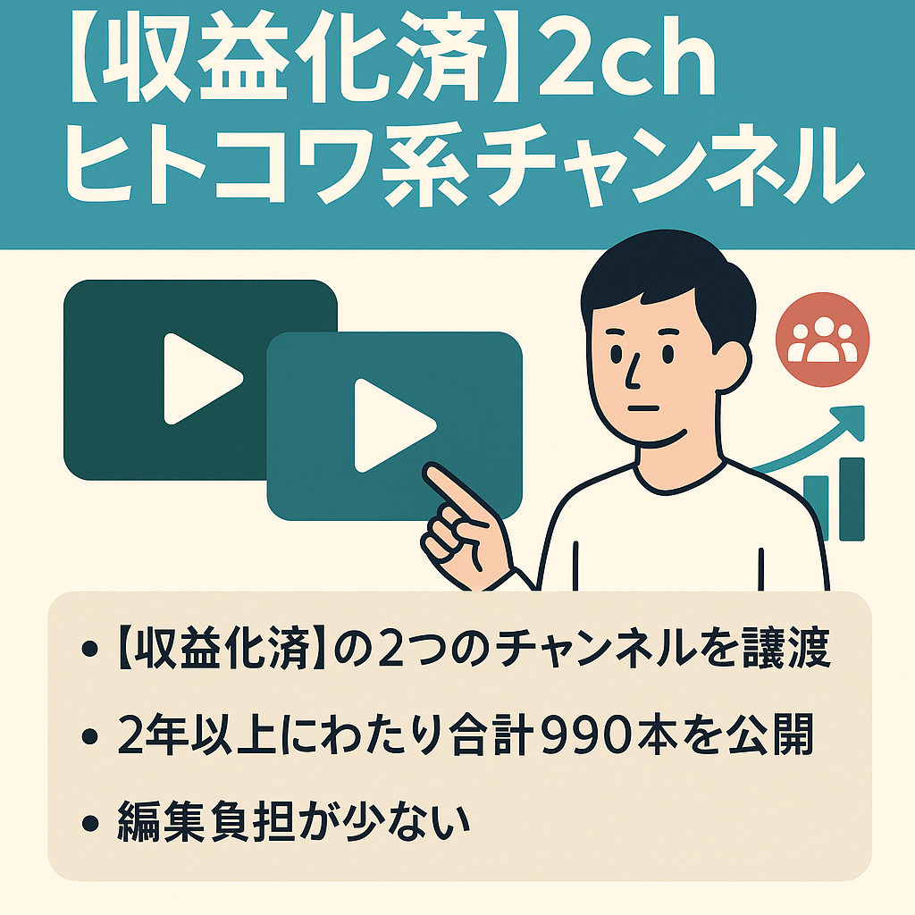 【収益化済チャンネル２つセット】2chヒトコワ系まとめチャンネル【登録者数合計1.5万人/動画合計990本/属人性なし】