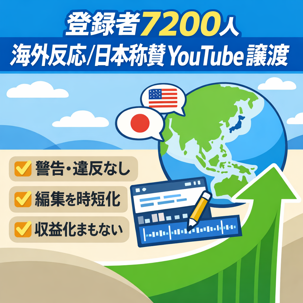 【登録者7200人超え！】海外の反応日本称賛系YouTubeチャンネルの譲渡【警告・違反なし】