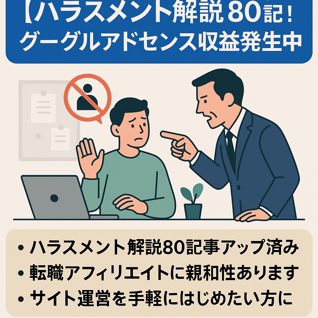 ハラスメント解説８０記事！グーグルアドセンス収益発生中！