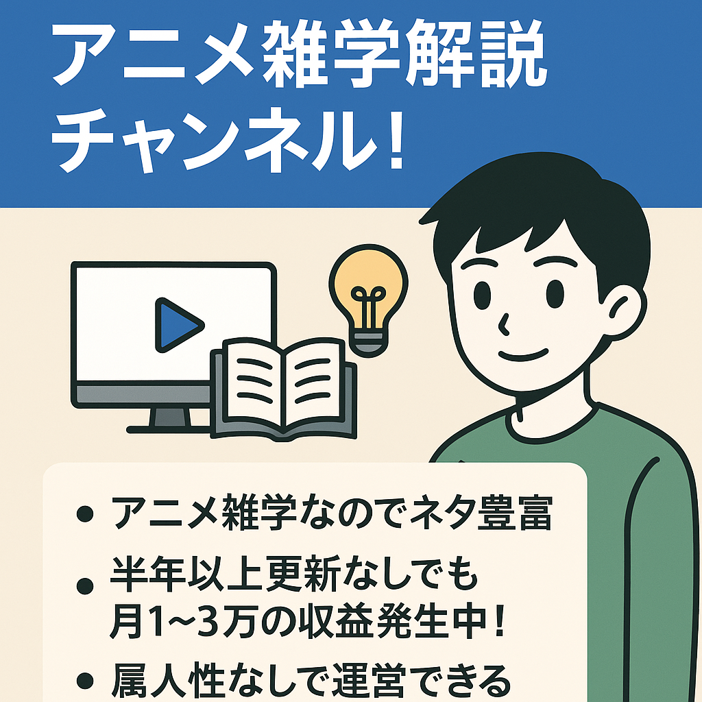 【登録者数3700人】アニメ雑学解説チャンネル！半年以上更新なしでも月1~3万の収益発生中！【完全外注可能】