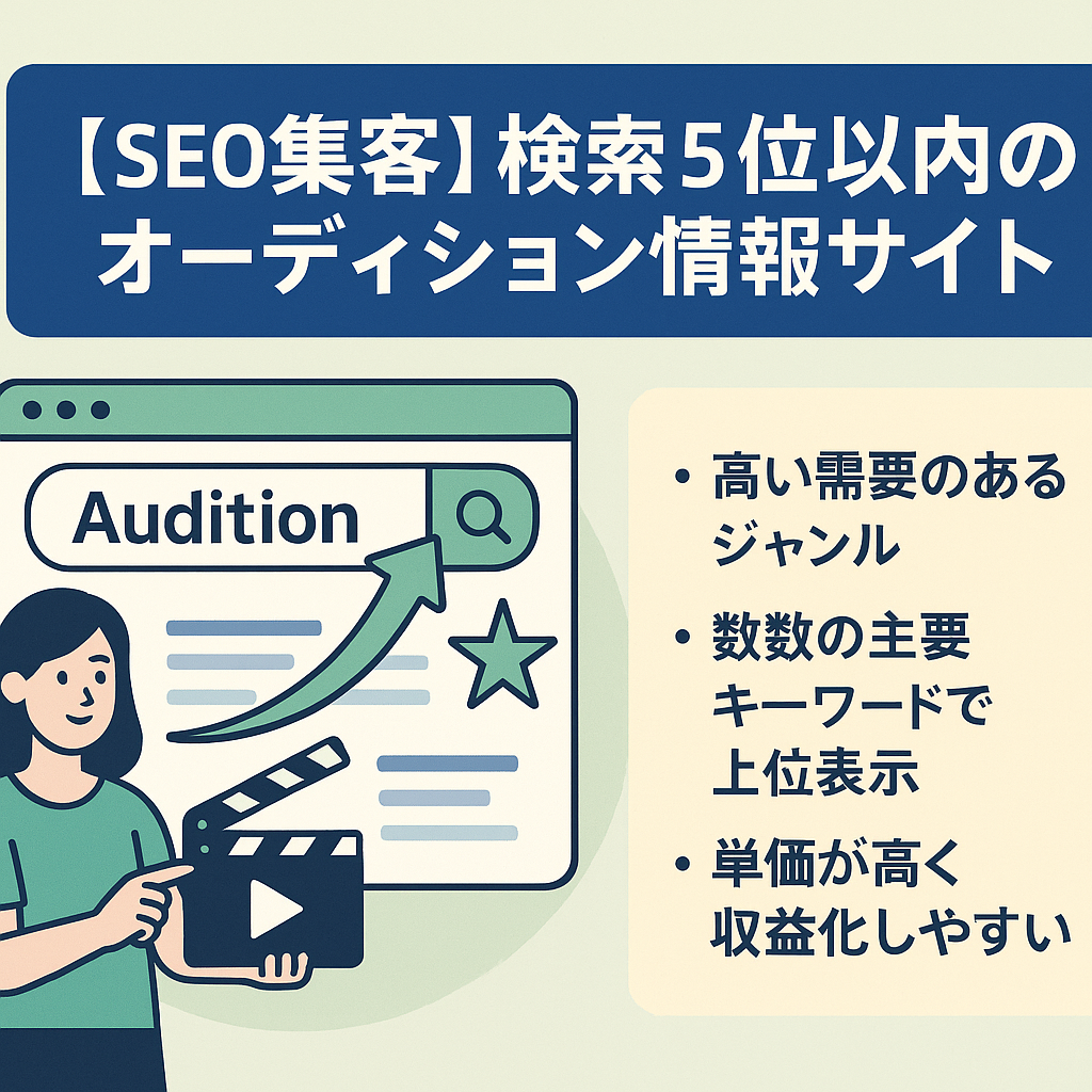 SEO集客・多数キーワードで検索5位以内のオーディション情報サイト