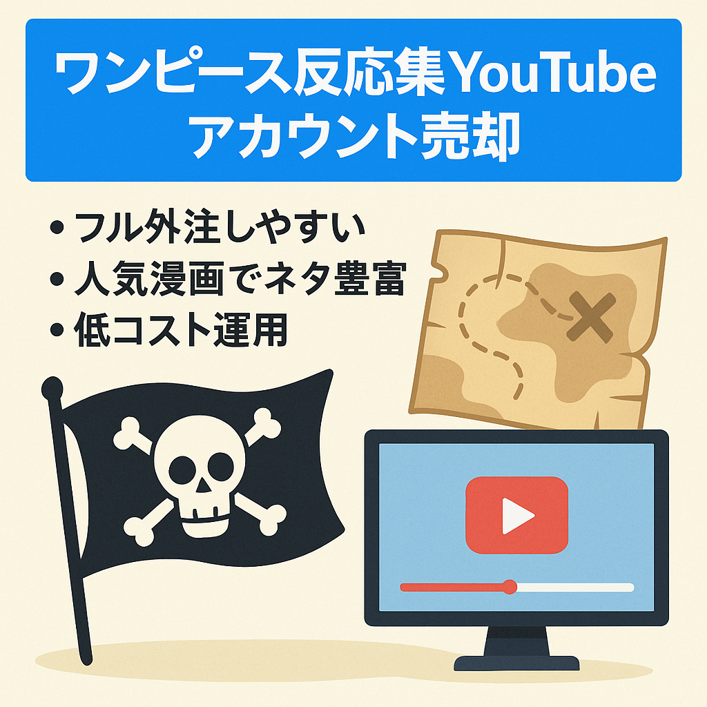 【最大月収126万】ワンピースの反応集YouTubeアカウント譲渡【フル外注可/属人性無し】