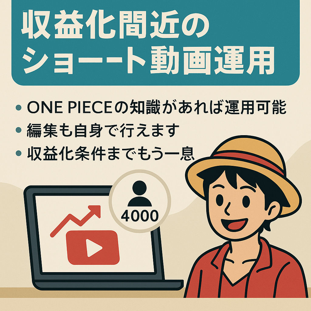 【属人性なしONE PIECEチャンネル】フォロワー約4000人！収益化までもう少し！ショート動画中心の半外注運用！