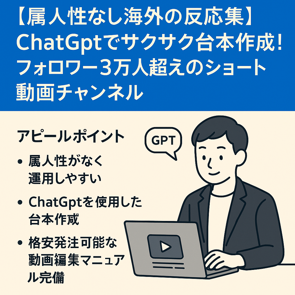 【属人性なし海外の反応集】ChatGptでサクサク台本作成！フォロワー3万人超えのショート動画チャンネル！