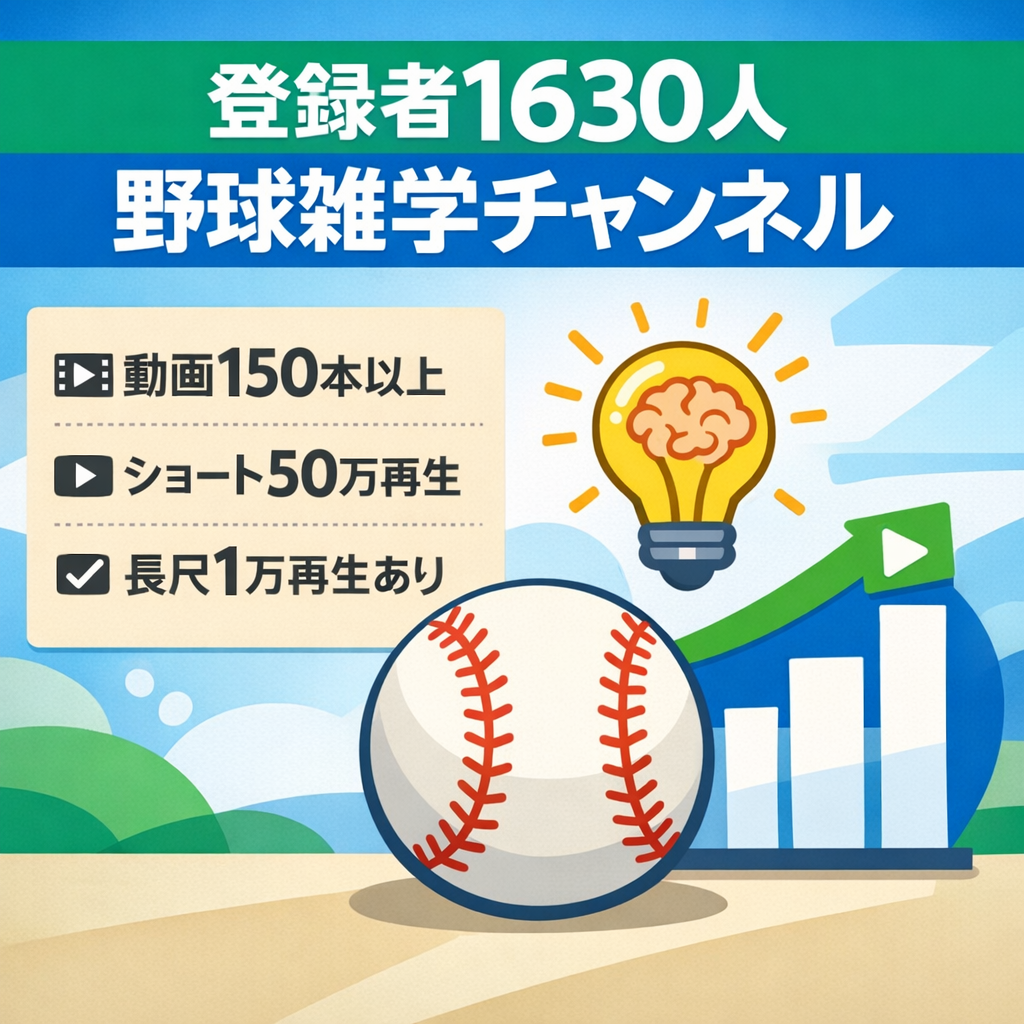 【チャンネル登録者数 1630人】野球雑学チャンネル！short動画と長尺両方で活用可能【最高再生数50万以上】