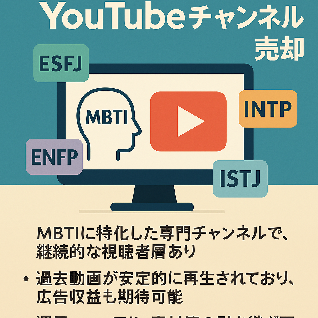 MBTI診断特化型YouTubeチャンネル売却（登録者・再生安定／心理系ジャンル）