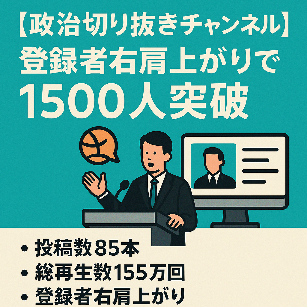 登録者右肩上がりで1500人突破　政治切り抜きチャンネル
