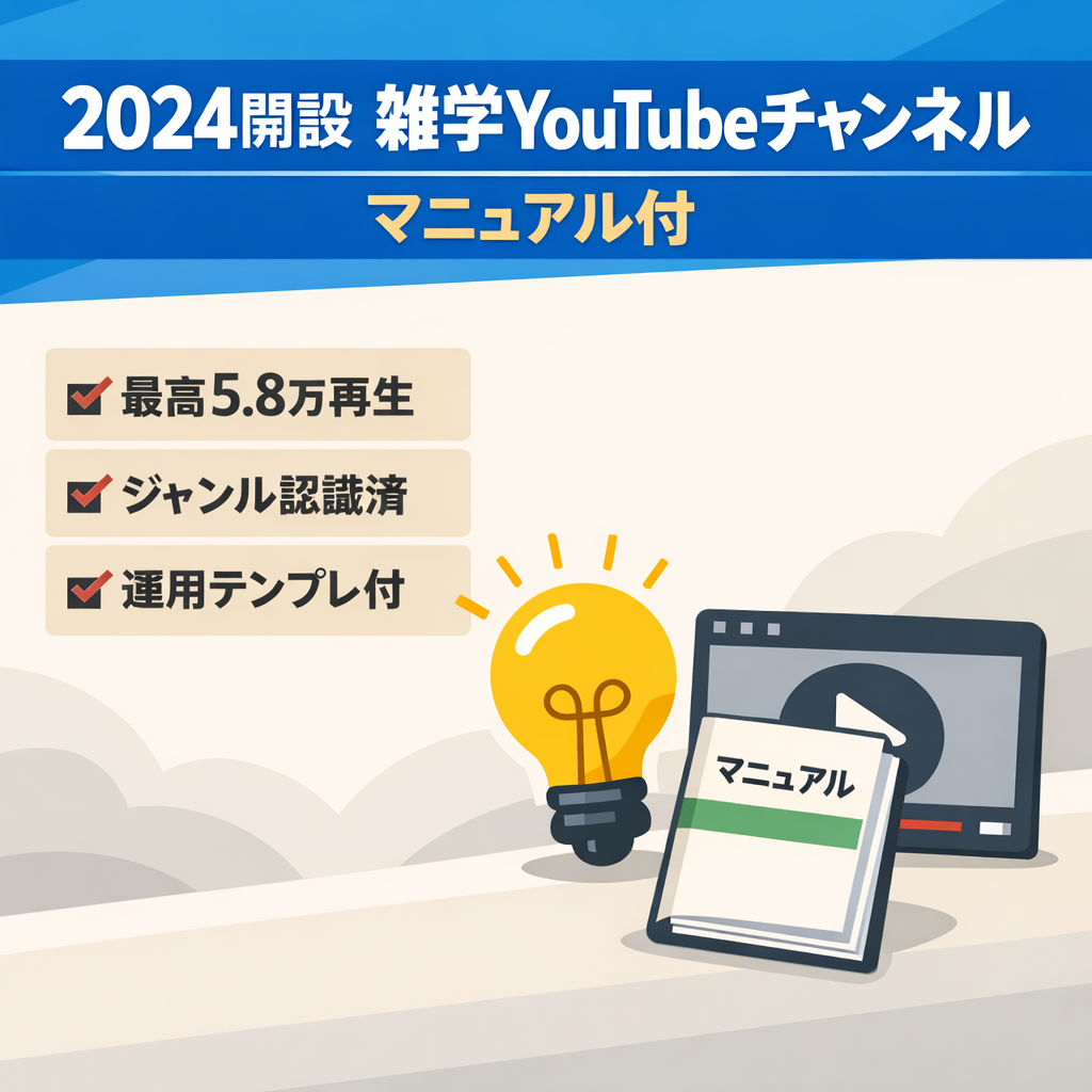 2024年開設・雑学ジャンル認識済みYouTubeチャンネル＋完全運用マニュアル付スターターキット【最高再生5.8万回実績】