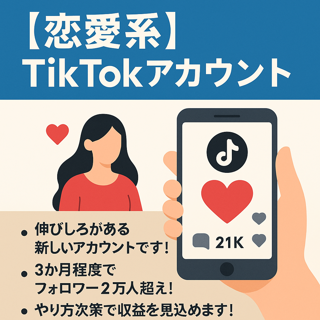tiktok　24年6月開設　フォロワー2.1万人　恋愛系アカウント　非属人性　譲渡
