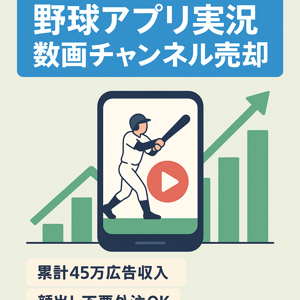 【動画20本で累計収益45万】属人性なし,警告なし,マニュアル完備,外注可能,野球アプリのゆっくり実況