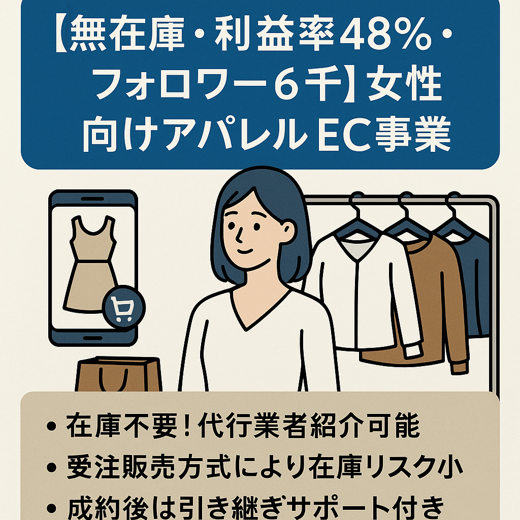 【無在庫・利益率48%・フォロワー6千】女性向けアパレルセレクトショップEC事業譲渡（BASE・Qoo10運用）