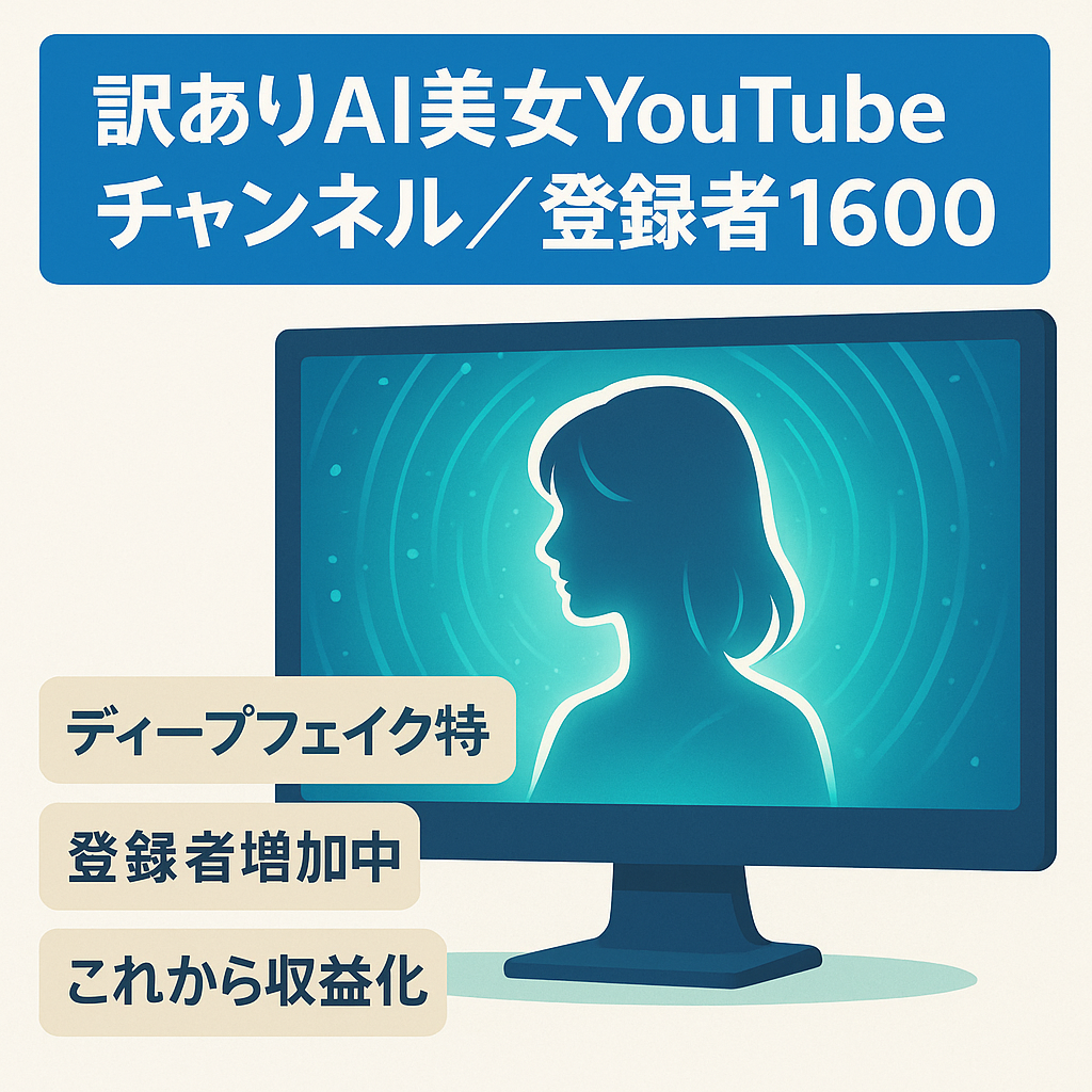 【訳あり】AI美女YouTubeチャンネル！登録者数1600人（登録者は右肩上がり！）
