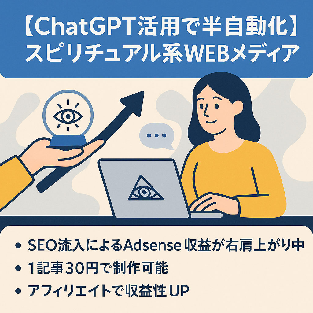 【ChatGPT活用で半自動化】記事数増加でさらなる収益UPのポテンシャルがあるスピリチュアル系WEBメディア