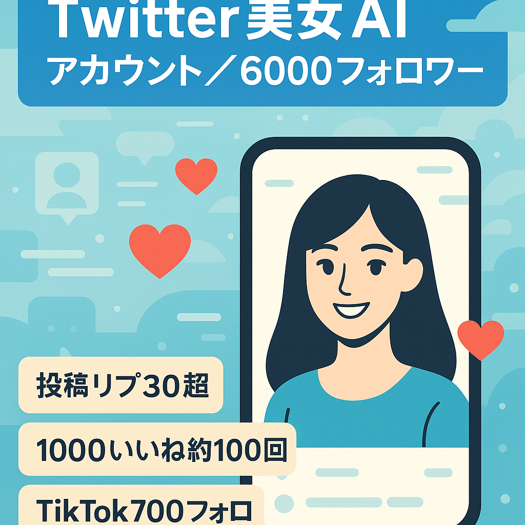 【Twitterフォロワー6000人】リプ数毎回30超え/1,000いいね超え約100回/ファン化済みAI美女アカウント