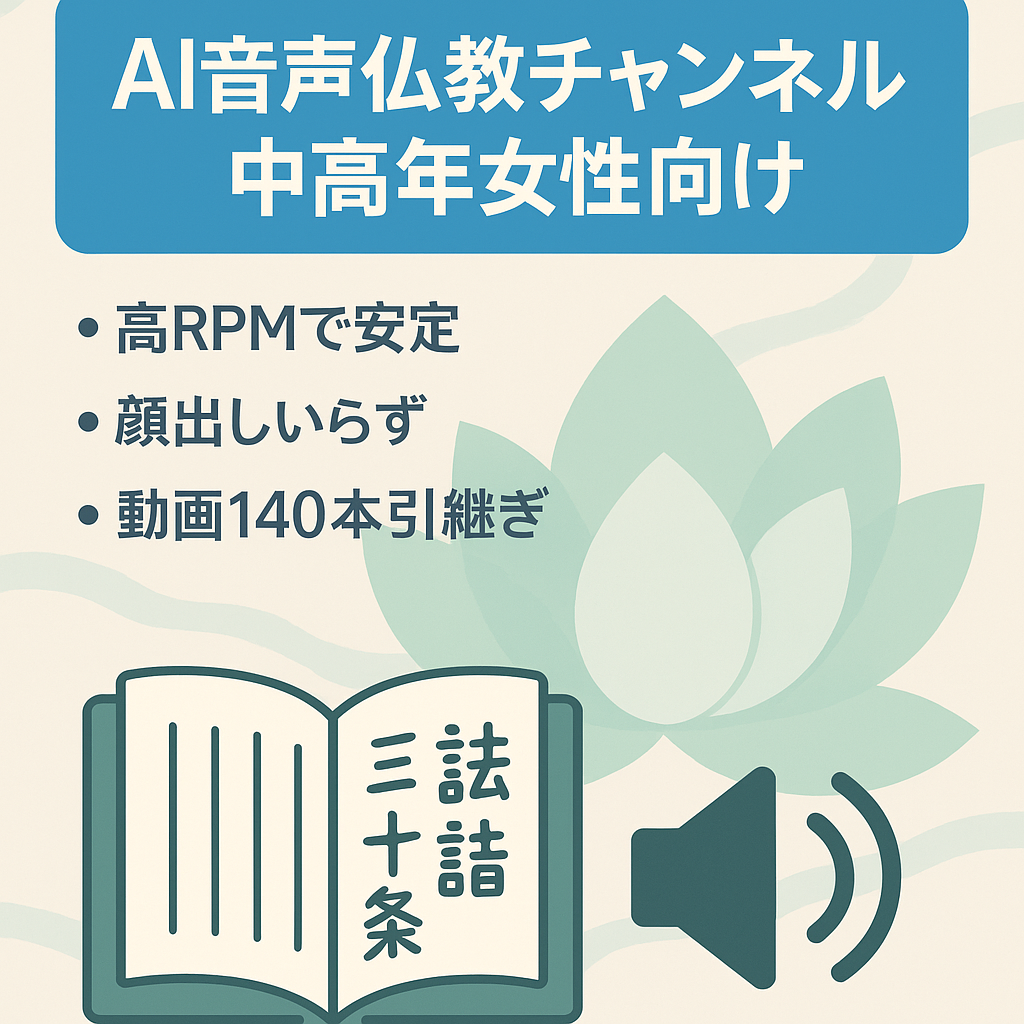 AI音声×仏教の教え｜中高年女性に強い収益化済チャンネル（直近5ヶ月 月収約3〜6万円）