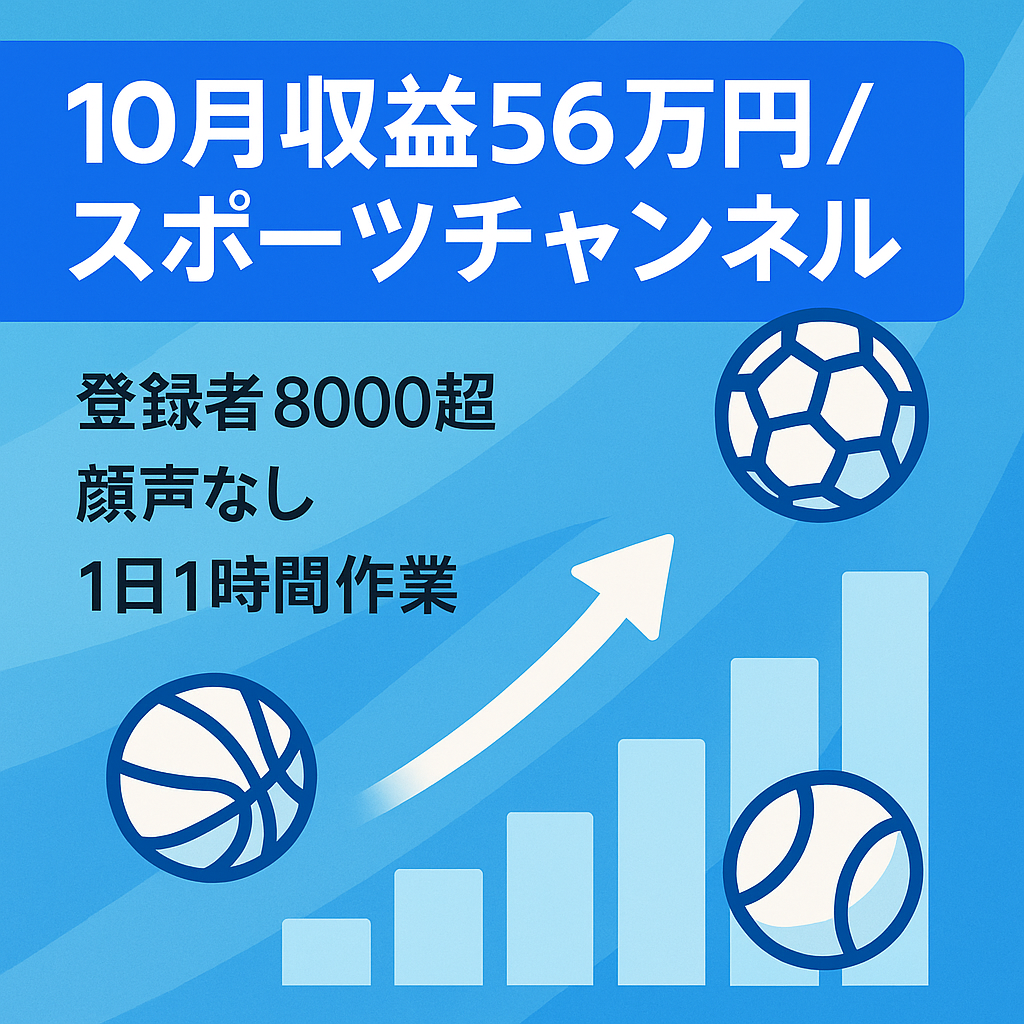 【10月収益56万円!】流行りのスポーツチャンネル【1日1時間程度の作業】
