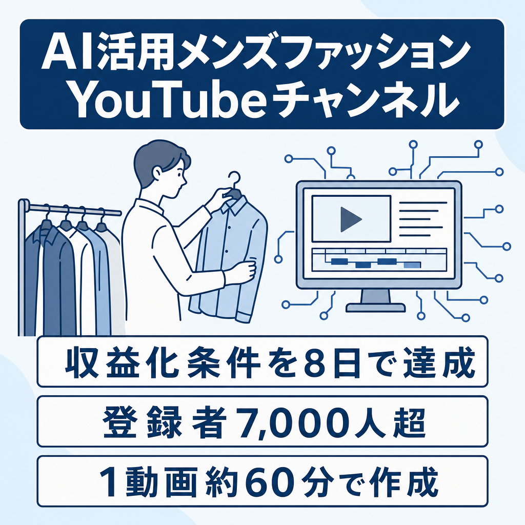 【登録者7,000人超／8日で収益化条件達成】AI活用・非属人のメンズファッションYouTube
