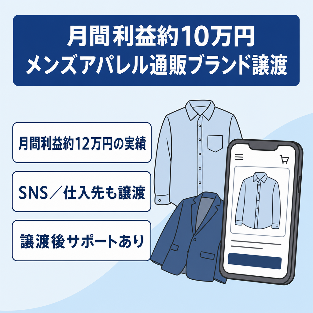 【月間利益約10万円】メンズアパレルECブランド・SNS・仕入先等を一式譲渡