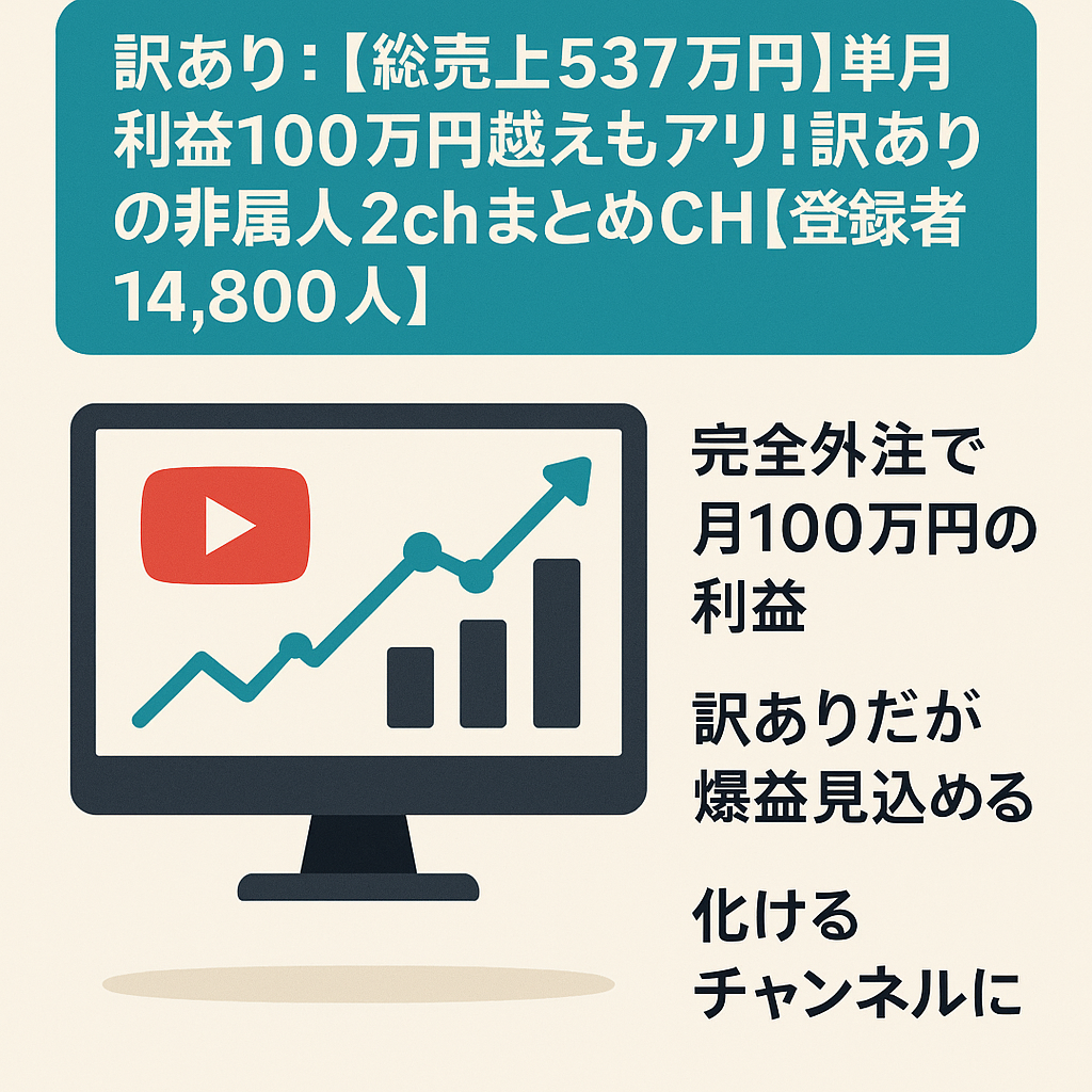 訳あり：【総売上537万円】単月利益100万円越えもアリ！訳ありの非属人2chまとめCH【登録者14,800人】