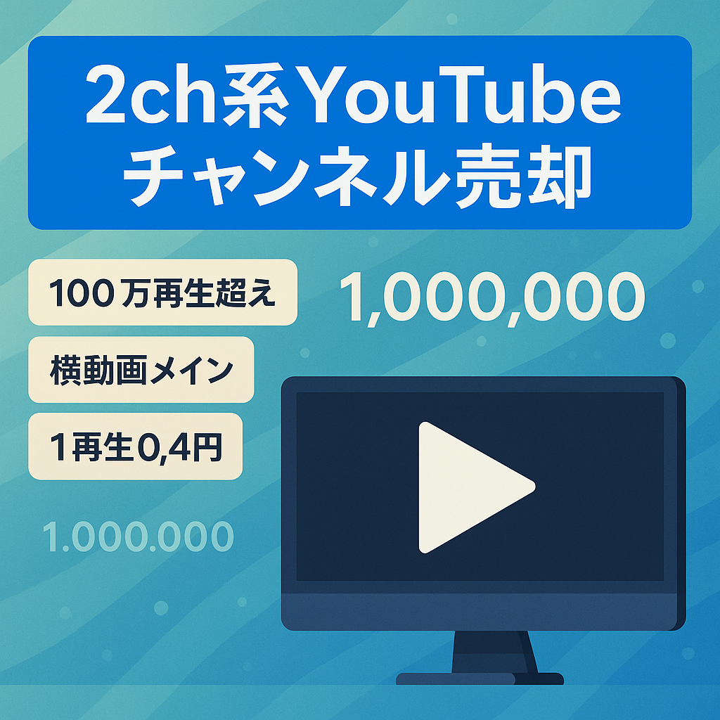 【単価0.4円】2ch系YouTubeチャンネル / 登録者数3300人 / 100万越え再生数動画あり